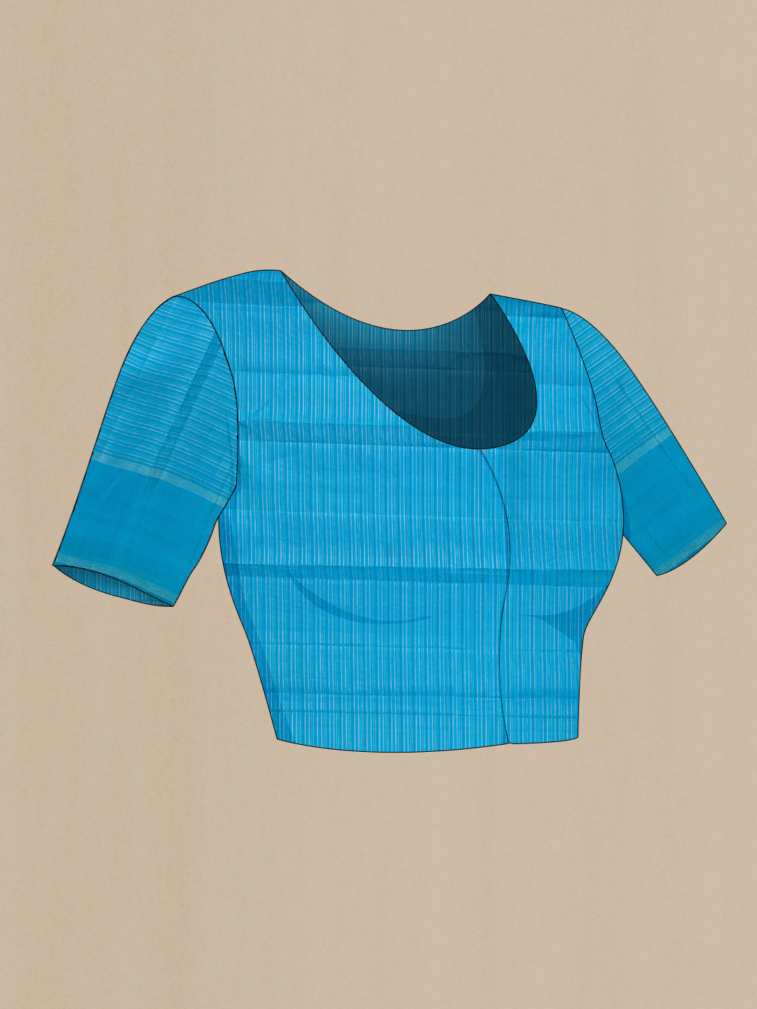 Close up image of the blouse of Sky Blue Kanchipuram Silk Saree with Checked design on the body and Zari Border. 