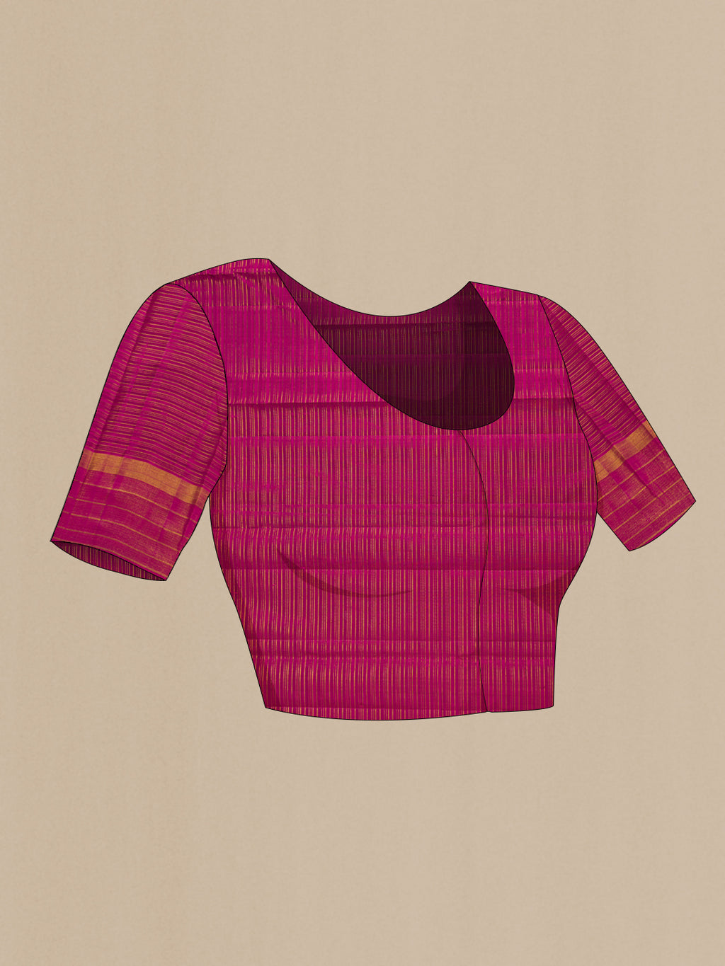 Close up image of the blouse of Brick Orange Kanchipuram Silk Saree with Checked design on the body and Zari Border. 