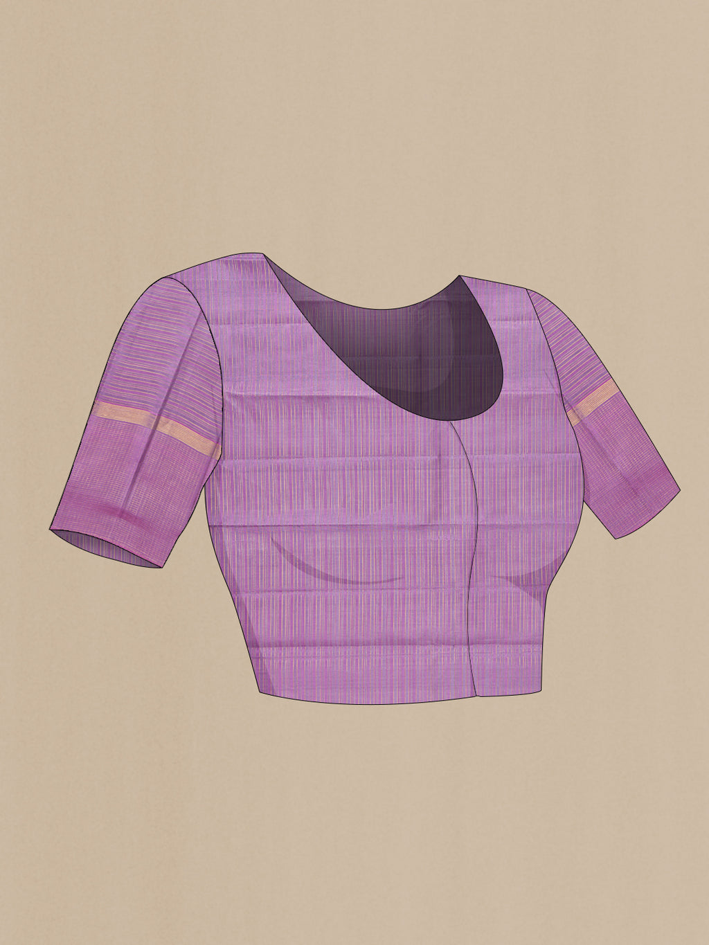 Close up image of the blouse of Grey Kanjivaram Silk Saree with Checked design on the body and Zari Border. 