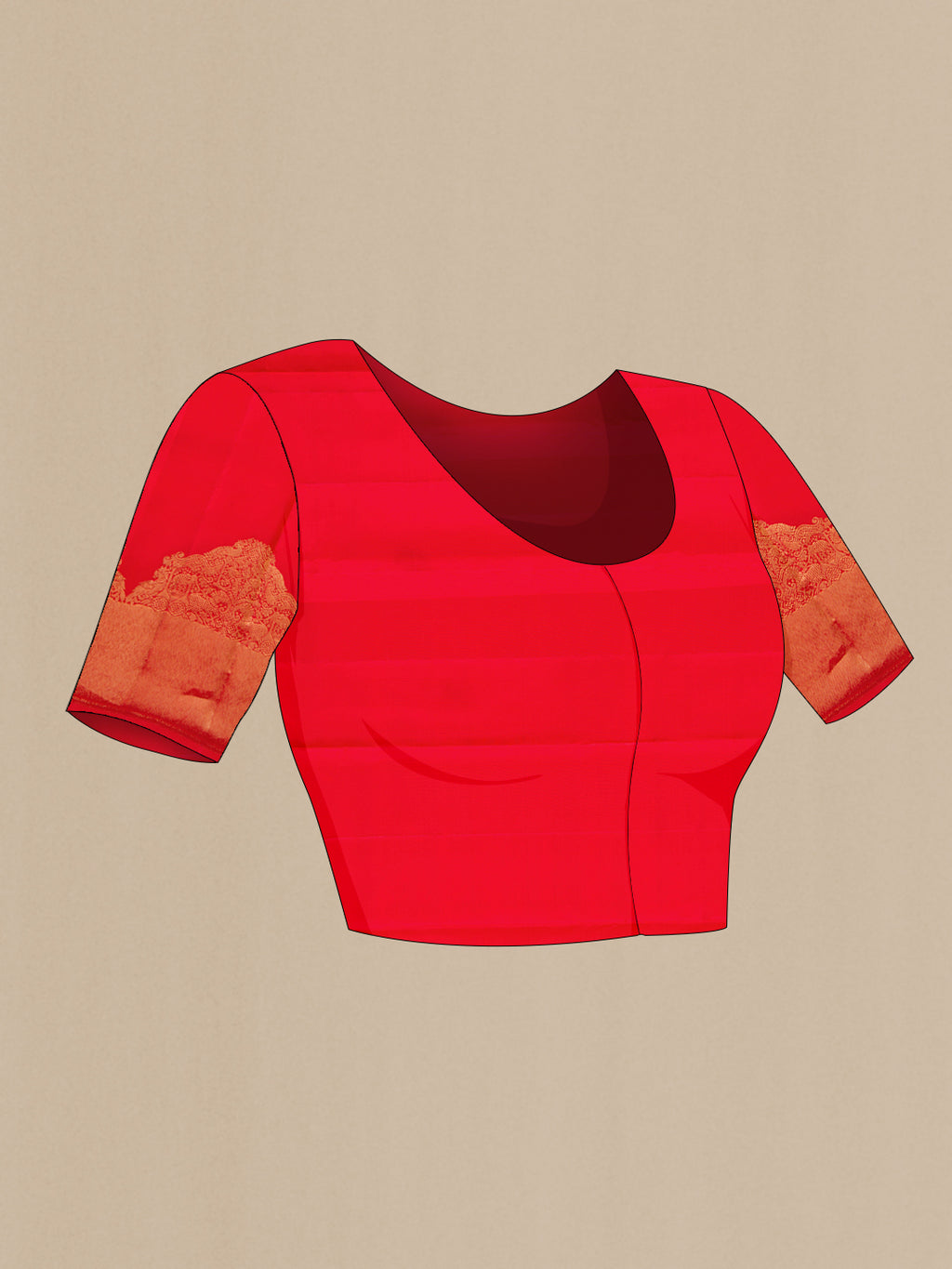 Close up image of the blouse of Red Kanjivaram Silk Saree with Zari Butta on the body and Fancy Border. 