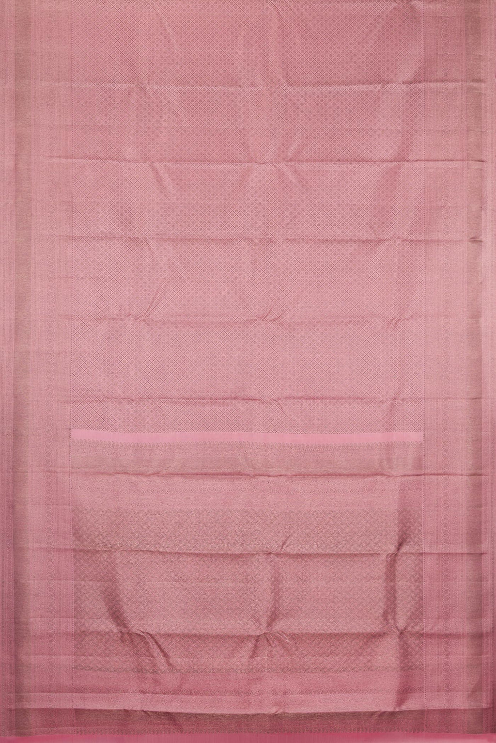 Flat view of Pure Silk Rose Gold Dual Tone Kanjivaram Saree with Zari Brocade on the body and Fancy Border. 