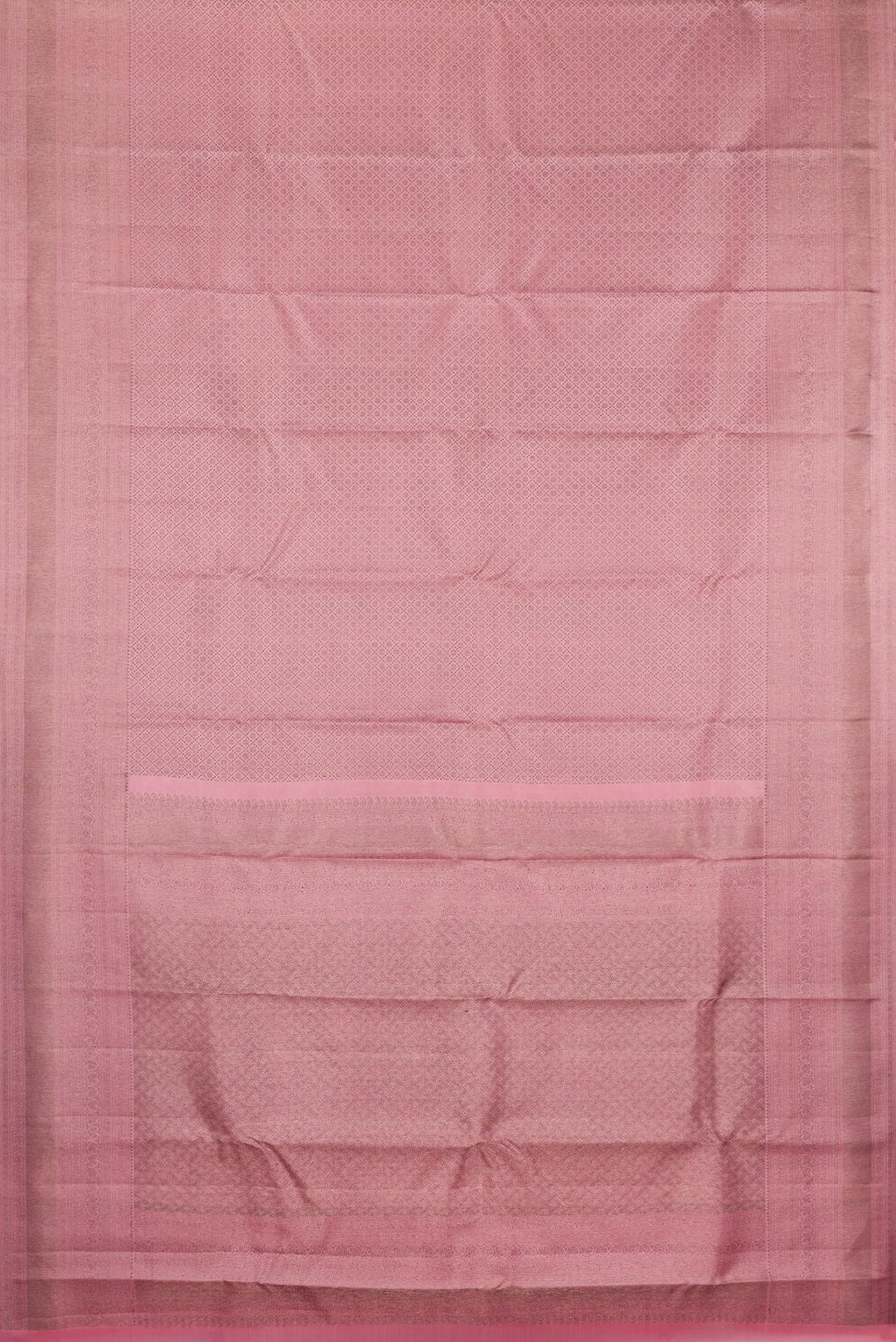 Flat view of Pure Silk Rose Gold Dual Tone Kanjivaram Saree with Zari Brocade on the body and Fancy Border. 