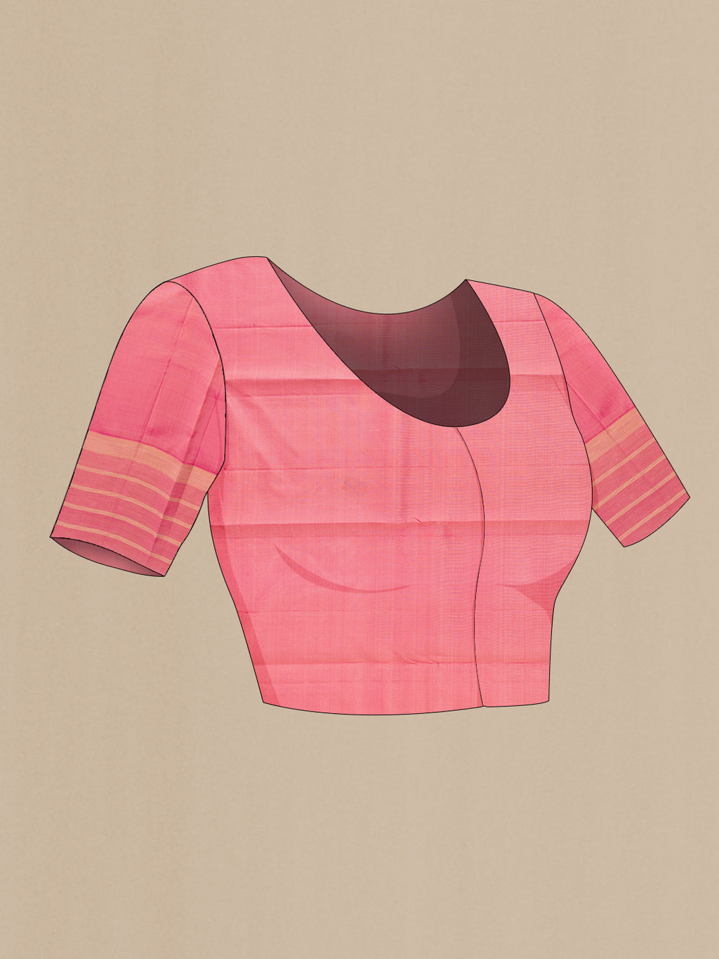 Close up image of the blouse of Cream Kanchipuram Silk Saree with Stripes on the body and Zari Border. 