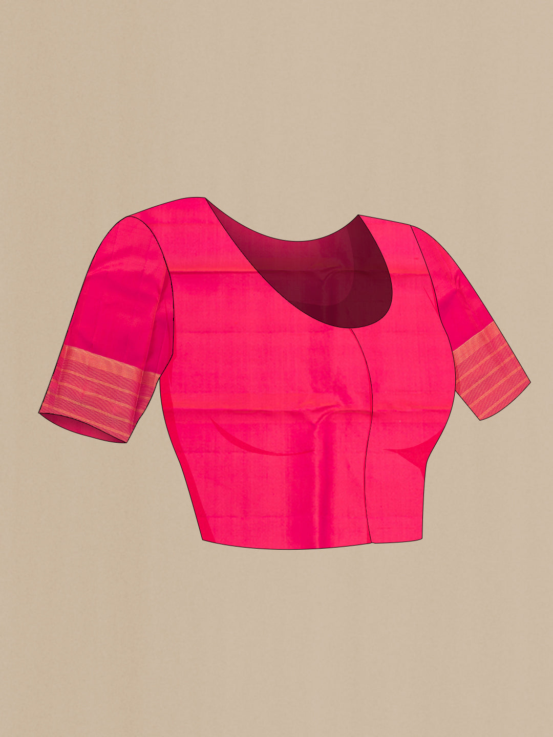 Close up image of the blouse of Pure Silk Purple Kanchipuram Saree with Stripes on the body and Zari Border. 
