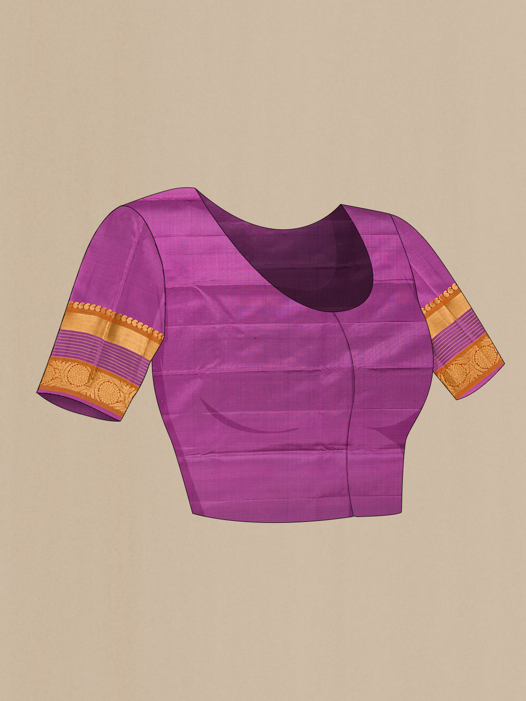 Close up image of the blouse of Mehandi Green Kanjivaram Silk Saree with Stripes on the body and Zari Border. 