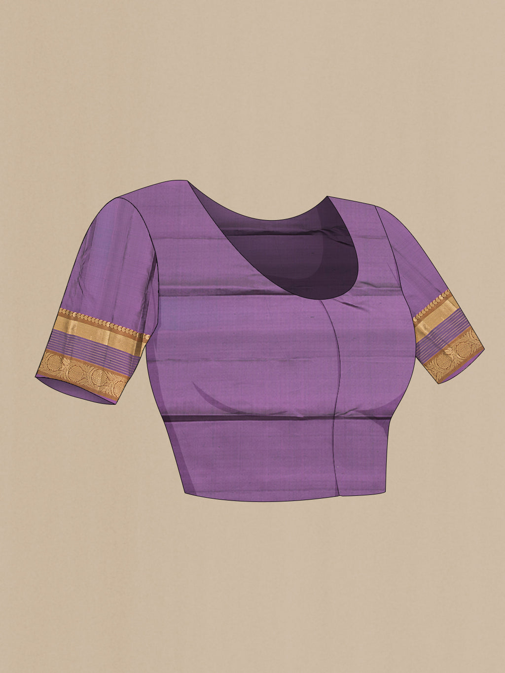 Close up image of the blouse of Bottle Green Kanjivaram Silk Saree with Stripes on the body and Zari Border. 