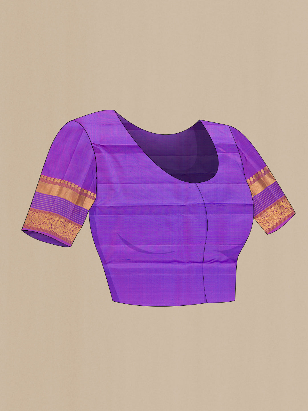 Close up image of the blouse of Navy Blue Dual Tone Kanjivaram Silk Saree with Stripes on the body and Fancy Border. 