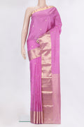 Pure Silk Rose pink Kanchipuram Saree with Zari Butta on the body and Zari Border.  displayed on a mannequin