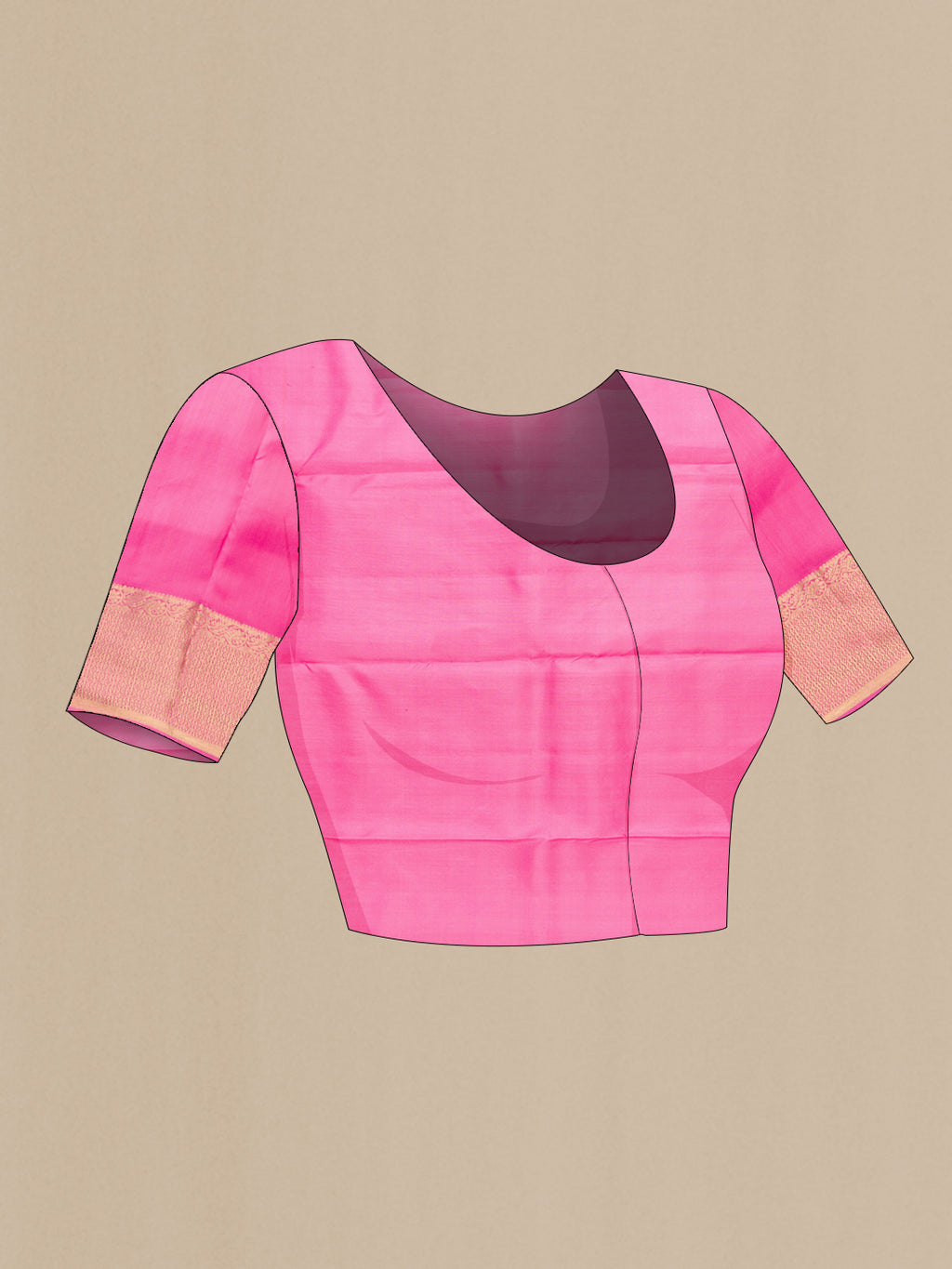 Close up image of the blouse of Pink Kanchipuram Silk Saree with Zari Butta on the body and Zari Border. 