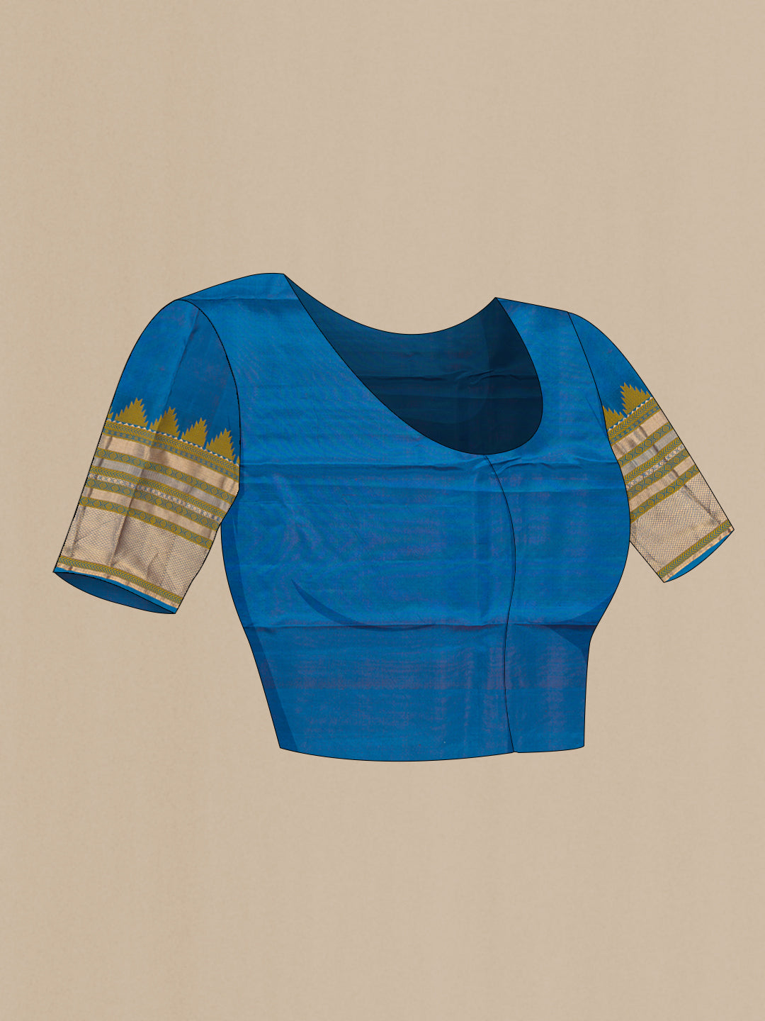 Close up image of the blouse of Magenta Kanchipuram Silk Saree with Plain Body and Fancy Border. 