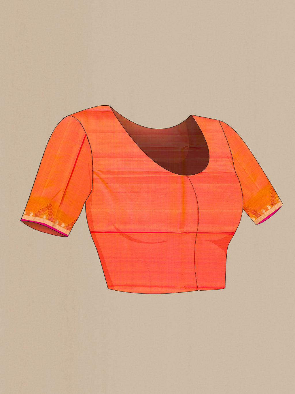 Close up image of the blouse of Pink Kanchipuram Silk Saree with Zari Butta on the body and Zari Border. 