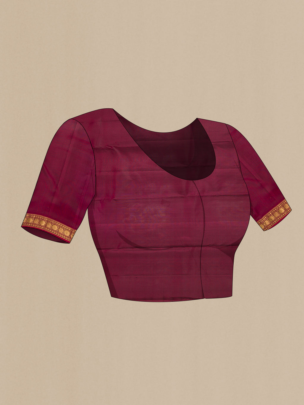 Close up image of the blouse of Black Kanchipuram Silk Saree with Zari Butta on the body and Zari Border. 