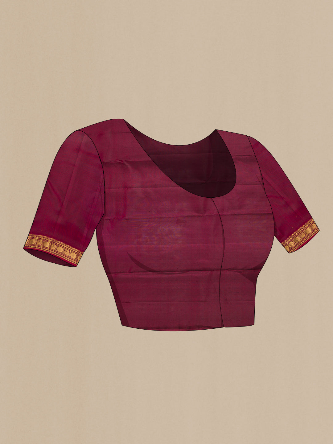 Close up image of the blouse of Black Kanchipuram Silk Saree with Zari Butta on the body and Zari Border. 