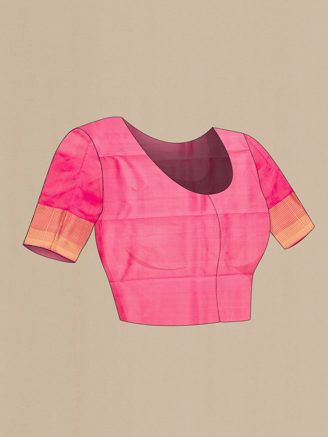 Close up image of the blouse of Pink Kanchipuram Silk Saree with Zari Butta on the body and Zari Border. 