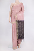 Pure Silk Rose pink Soft Saree with Zari Butta on the body and Zari Border.  displayed on a mannequin