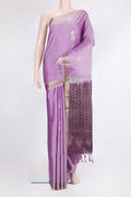 Pure Silk Lavender Soft Saree with Zari Butta on the body and Zari Border.  displayed on a mannequin