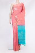 Pink Soft Silk Saree with Zari Butta on the body and Zari Border.  displayed on a mannequin