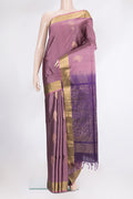 Pure Silk Mauve Soft Saree with Zari Butta on the body and Zari Border.  displayed on a mannequin