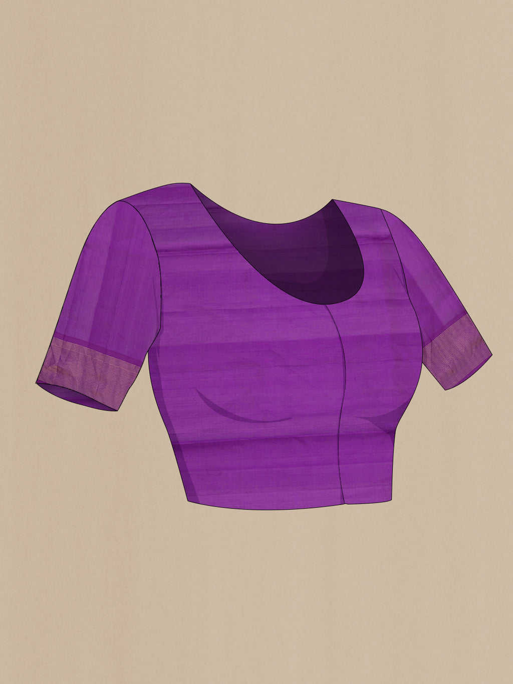 Close up image of the blouse of Lavender Soft Silk Saree with Zari Butta on the body and Zari Border. 