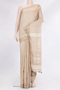Pure Silk Beige Tussar Saree with Checked design on the body and Embroidery Border.  displayed on a mannequin