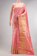 Pure Silk Rose pink Dual Tone Kanchipuram Saree with Zari Brocade on the body and Zari Border.  displayed on a mannequin
