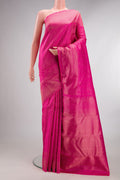 Pure Silk Pink Kanchipuram Saree with Zari Brocade on the body and Fancy Border.  displayed on a mannequin
