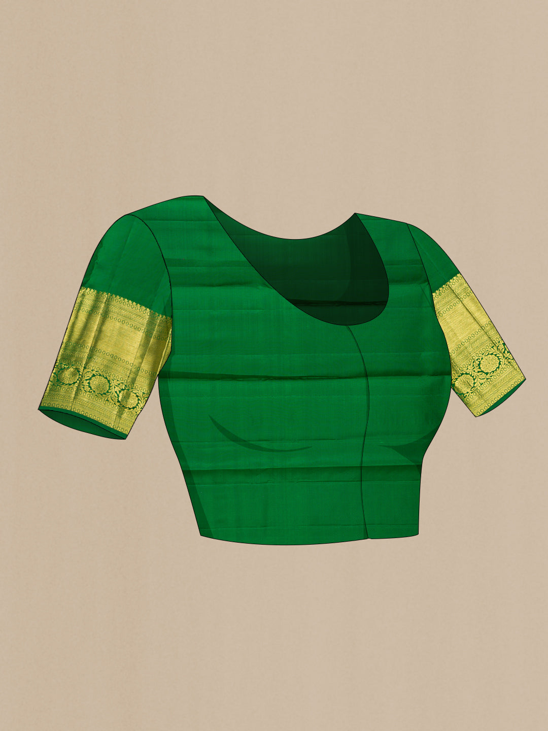 Close up image of the blouse of Rani Pink Kanchipuram Silk Saree with Zari Brocade on the body and Zari Border. 
