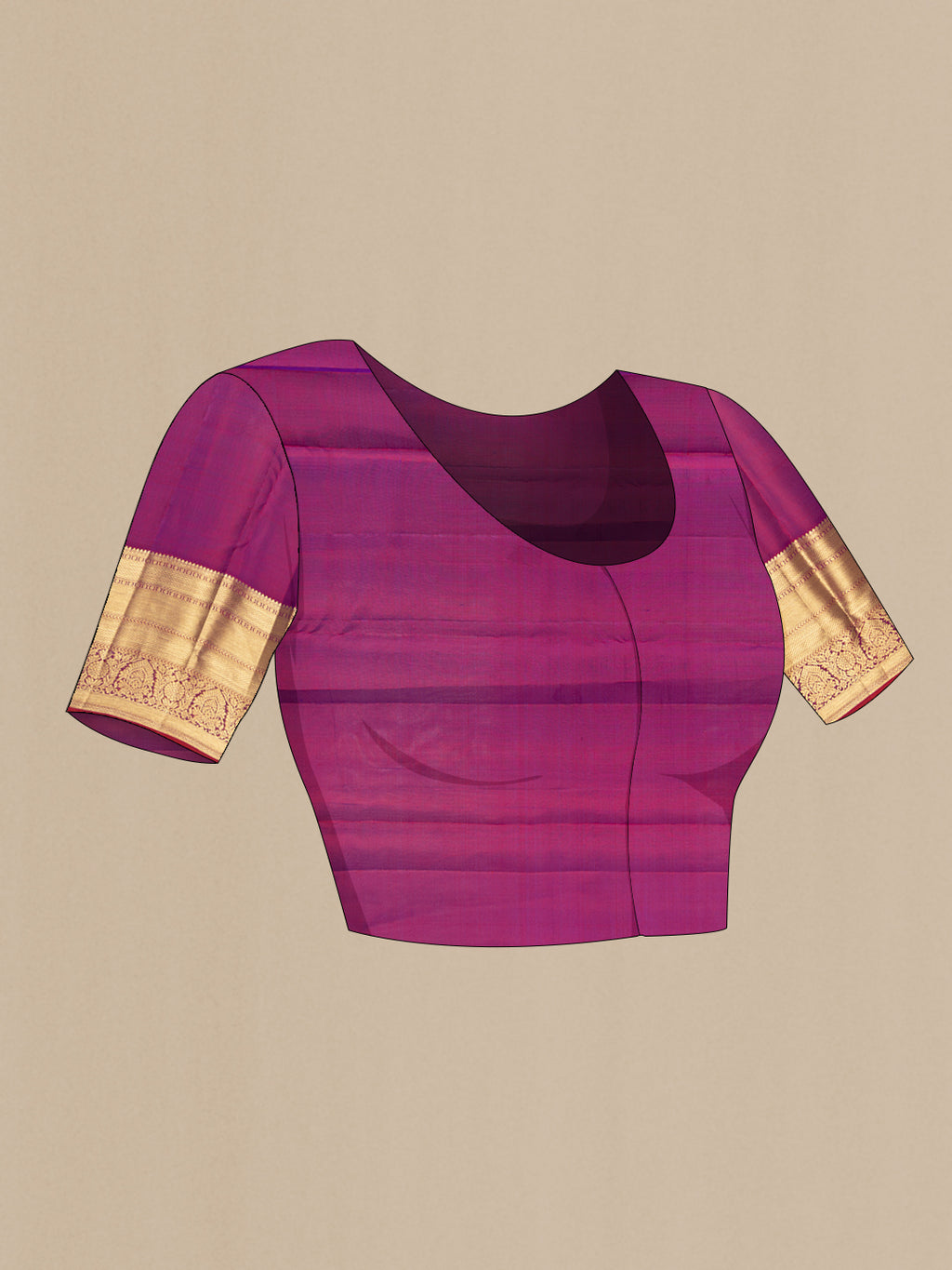 Close up image of the blouse of Pure Silk Royal Blue Kanchipuram Saree with Zari Butta on the body and Zari Border. 