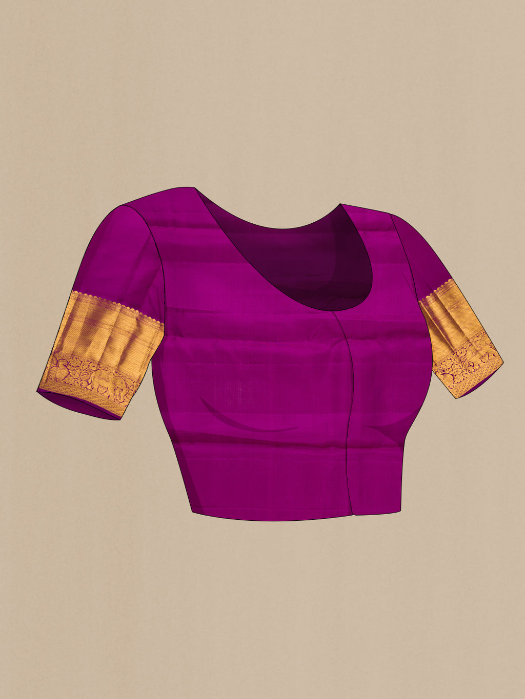 Close up image of the blouse of Lavender Kanjivaram Silk Saree with Zari Brocade on the body and Zari Border. 