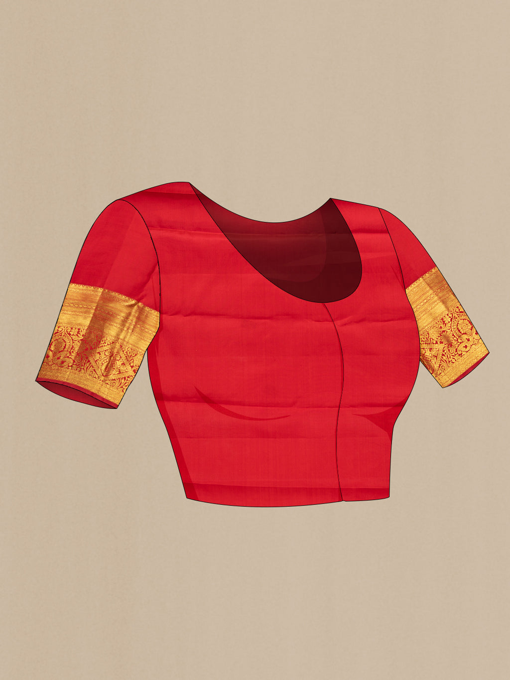Close up image of the blouse of Maroon Kanjivaram Silk Saree with Zari Brocade on the body and Zari Border. 