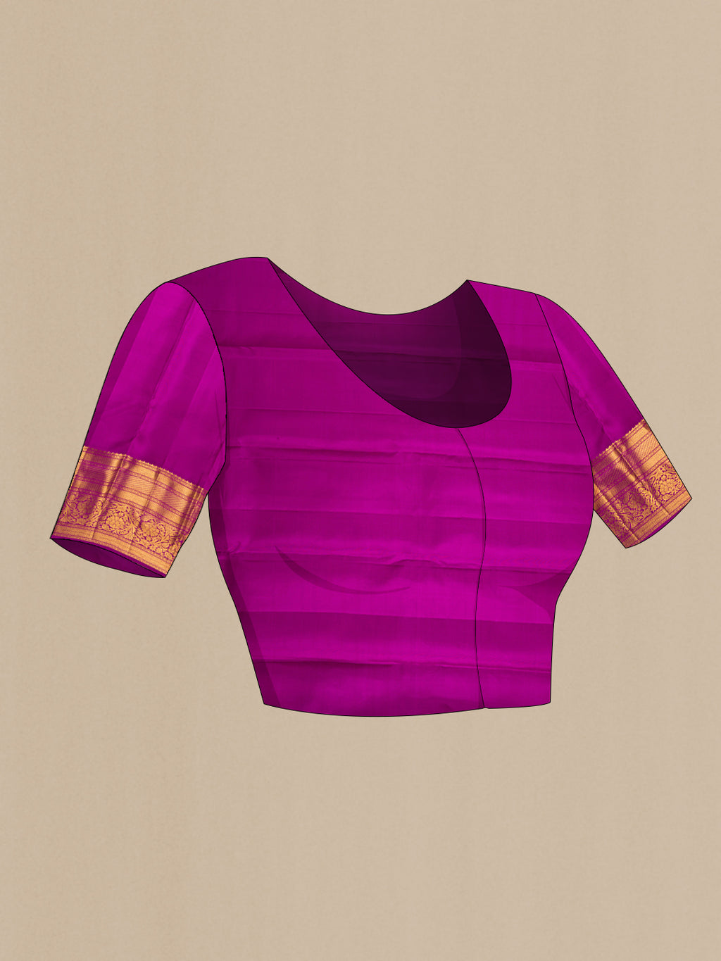 Close up image of the blouse of Lilac Kanjivaram Silk Saree with Checked design on the body and Zari Border. 