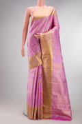 Pure Silk Pink Kanjivaram Saree with Zari Brocade on the body and Zari Border.  displayed on a mannequin