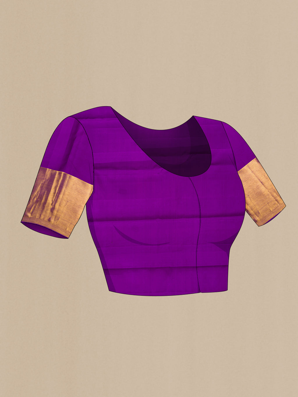Close up image of the blouse of Purple Kanjivaram Silk Saree with Zari Brocade on the body and Zari Border. 