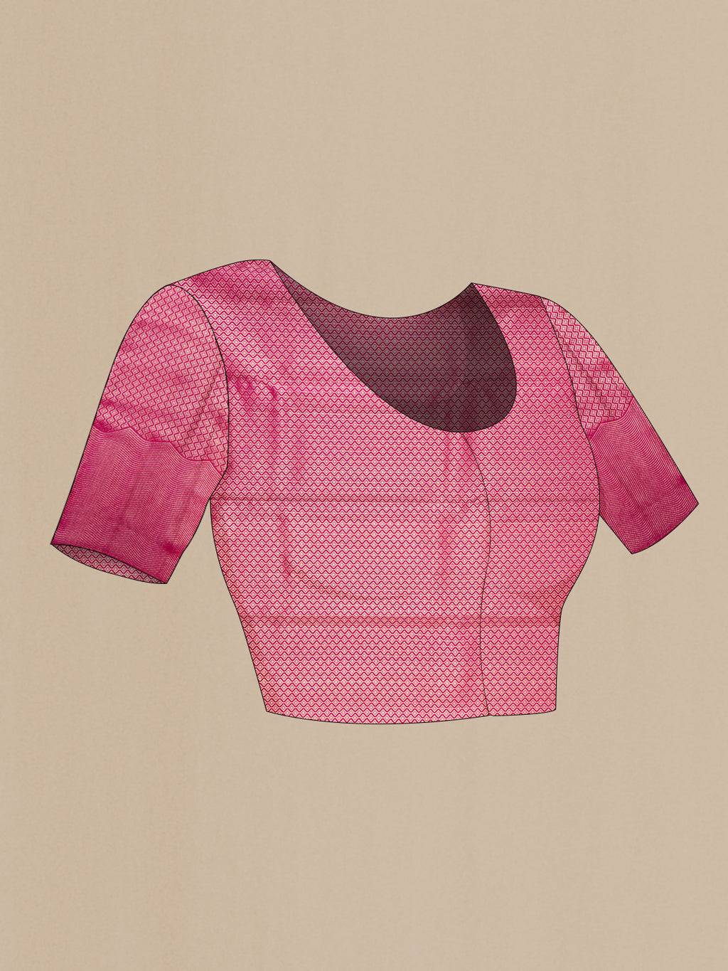 Close up image of the blouse of Rose pink Dual Tone Kanchipuram Tissue Silk Saree with Zari Brocade on the body and Fancy Border. 