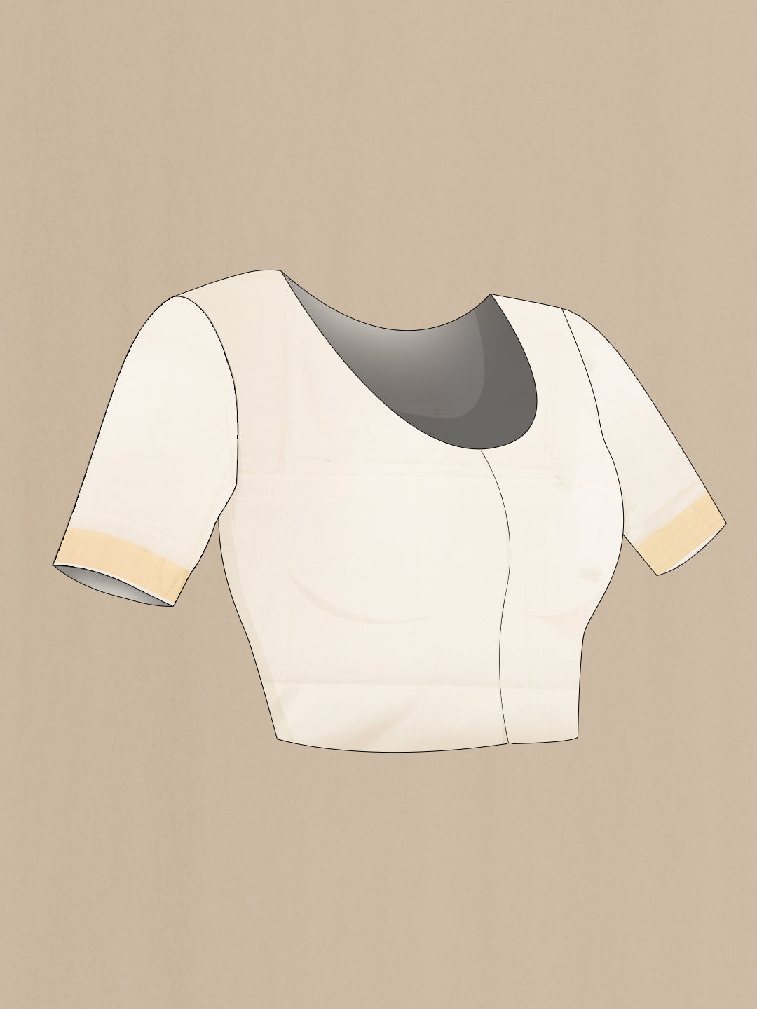 Close up image of the blouse of Off White Kerala Cotton Saree with Zari Butta on the body and Zari Border. 