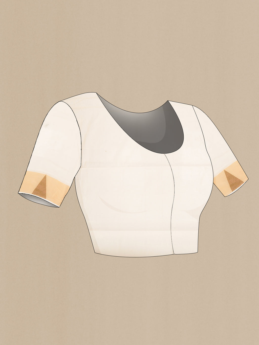Close up image of the blouse of Off White Kerala Cotton Saree with Plain Body and Temple Border. 