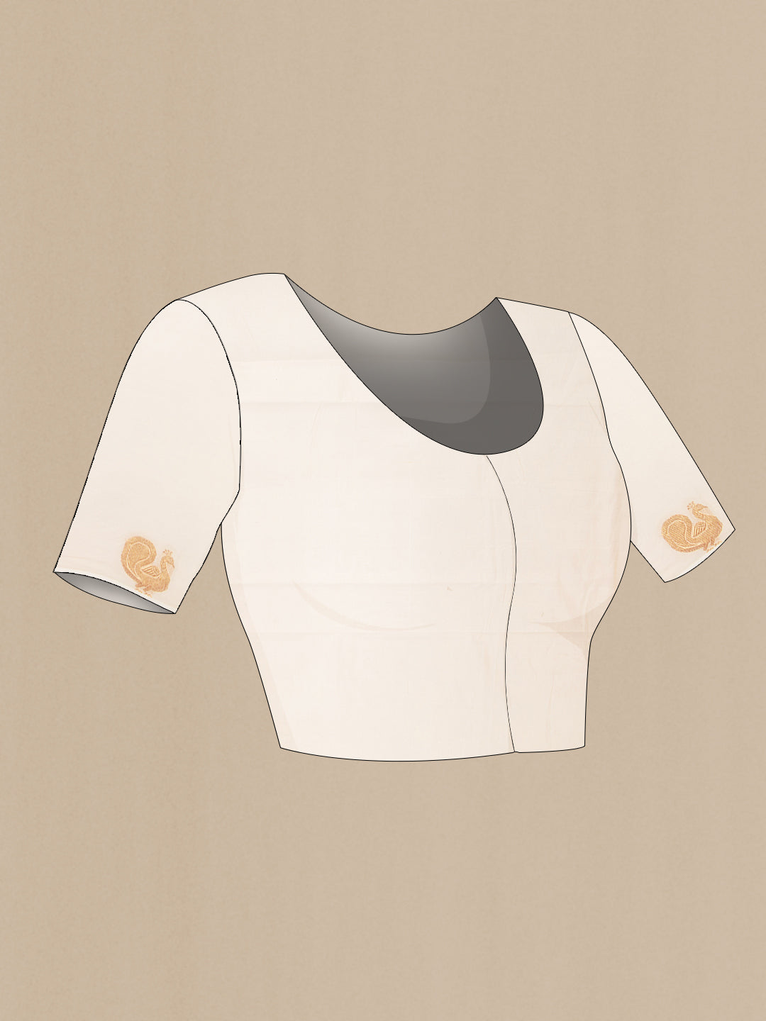 Close up image of the blouse of Off White Kerala Cotton Saree with Zari Butta on the body and Fancy Border. 