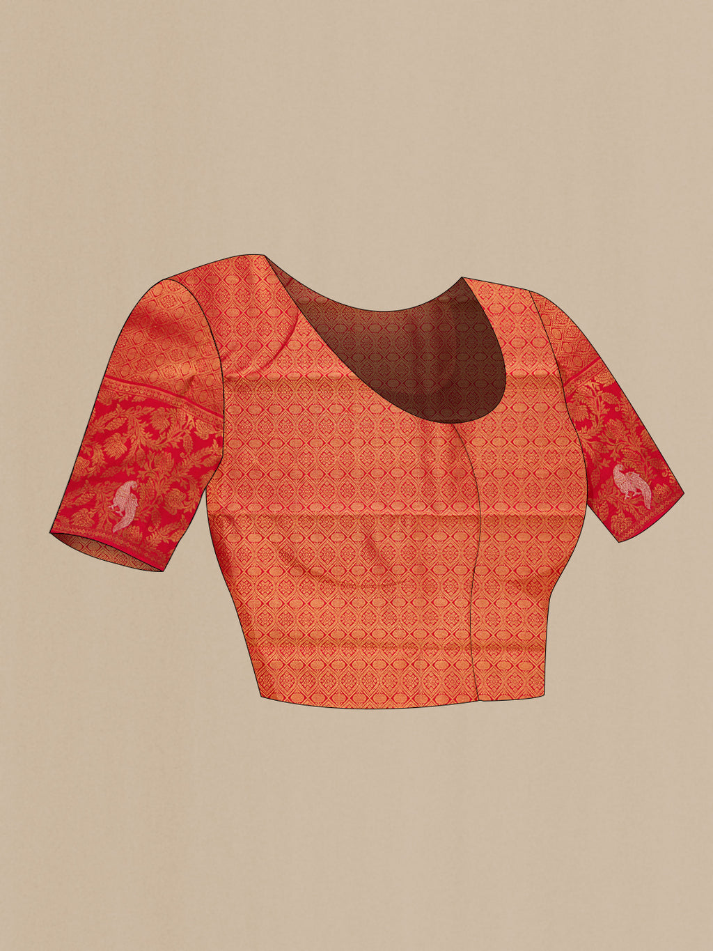 Close up image of the blouse of Off White Kanjivaram Silk Saree with Stripes on the body and Fancy Border. 