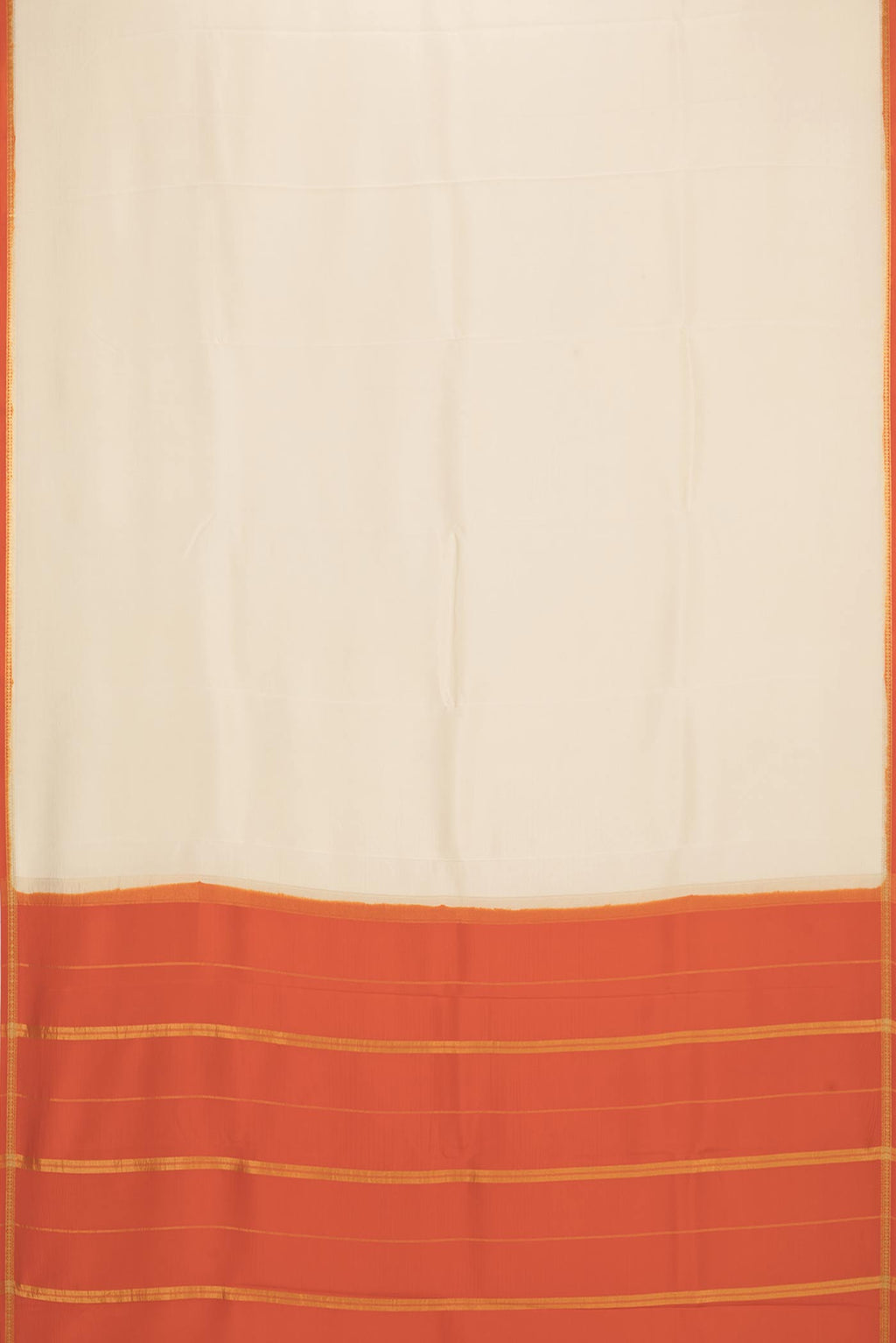 Flat view of Pure Silk Pure Zari Beige Mysore Silk Saree with Plain Body and Zari Border. 