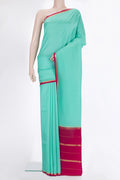 Pure Silk Pure Zari Sea Green Mysore Silk Saree with Plain Body and Zari Border.  displayed on a mannequin