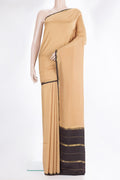 Pure Silk Pure Zari Sandal Mysore Silk Saree with Plain Body and Zari Border.  displayed on a mannequin