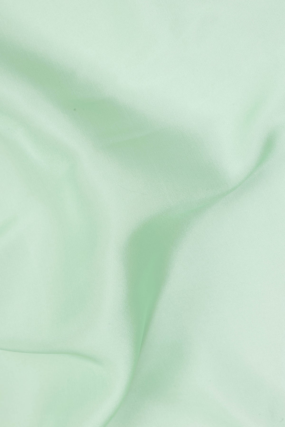 Close up of Pure Silk Pure Zari Pista Green Mysore Silk Saree with Plain Body and Zari Border.  displaying folds