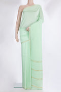 Pure Silk Pure Zari Pista Green Mysore Silk Saree with Plain Body and Zari Border.  displayed on a mannequin