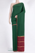 Pure Silk Pure Zari Bottle Green Mysore Silk Saree with Plain Body and Zari Border.  displayed on a mannequin