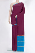 Pure Silk Pure Zari Magenta Dual Tone Mysore Silk Saree with Plain Body and Zari Border.  displayed on a mannequin
