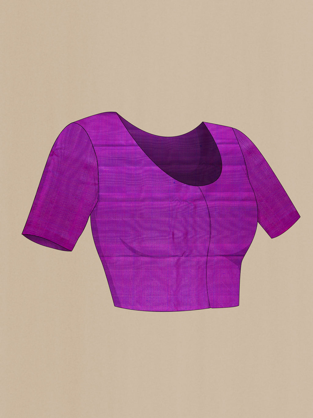 Close up image of the blouse of Pure Silk Purple Kanchipuram Saree with Zari Butta on the body and Zari Border. 