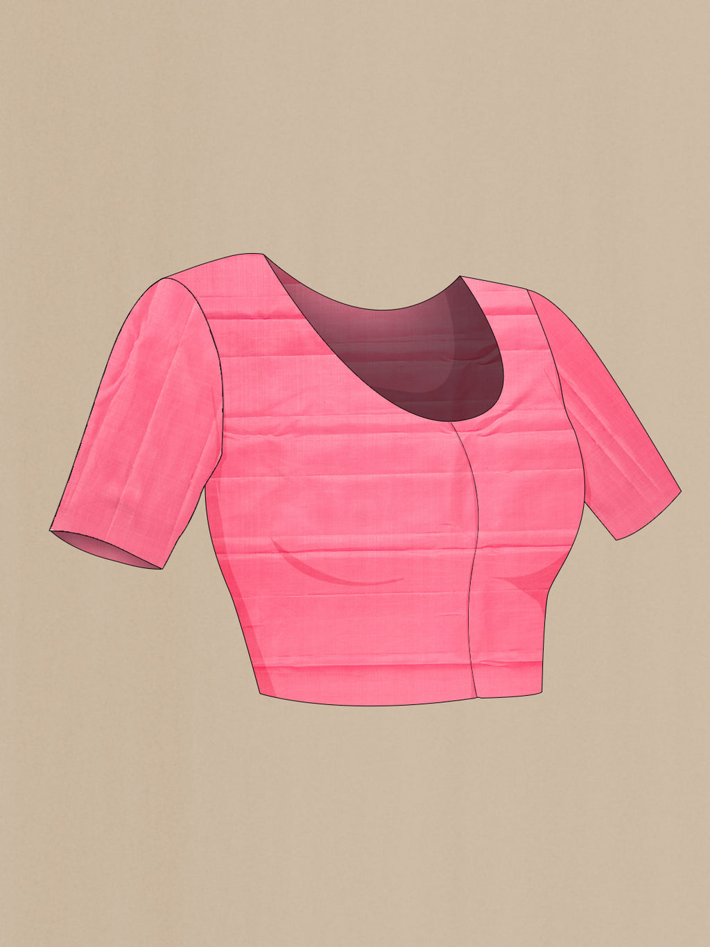 Close up image of the blouse of Pure Silk Pink Dual Tone Kanjivaram Saree with Plain Body and Rising Temple Border. 