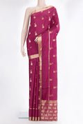 Magenta Dual Tone Banarasi Georgette Saree with Zari Butta on the body and Zari Border.  displayed on a mannequin