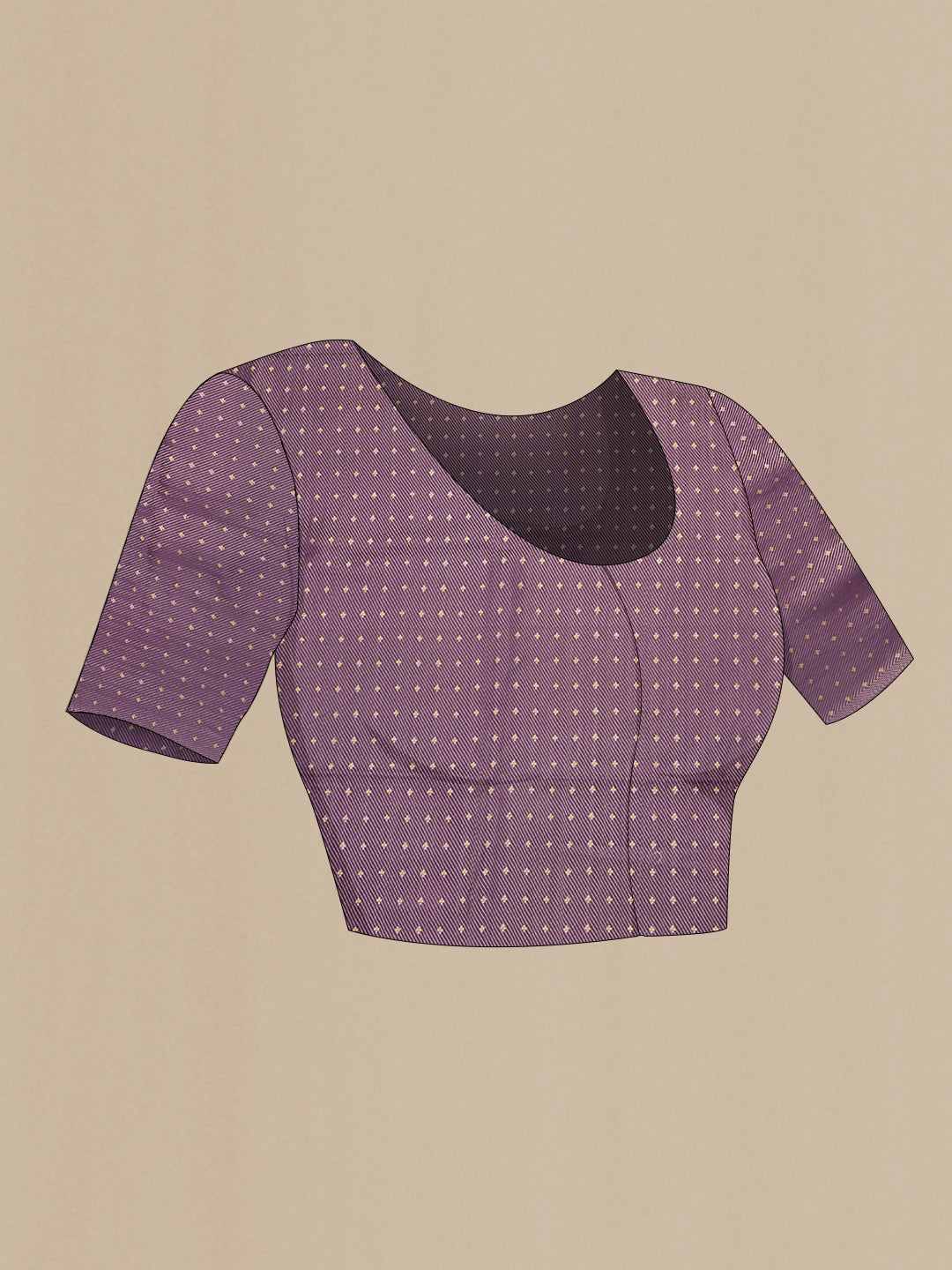 Close up image of the blouse of Purple Dual Tone Banarasi Georgette Saree with Stripes on the body and Zari Border. 
