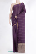 Purple Dual Tone Banarasi Georgette Saree with Stripes on the body and Zari Border.  displayed on a mannequin